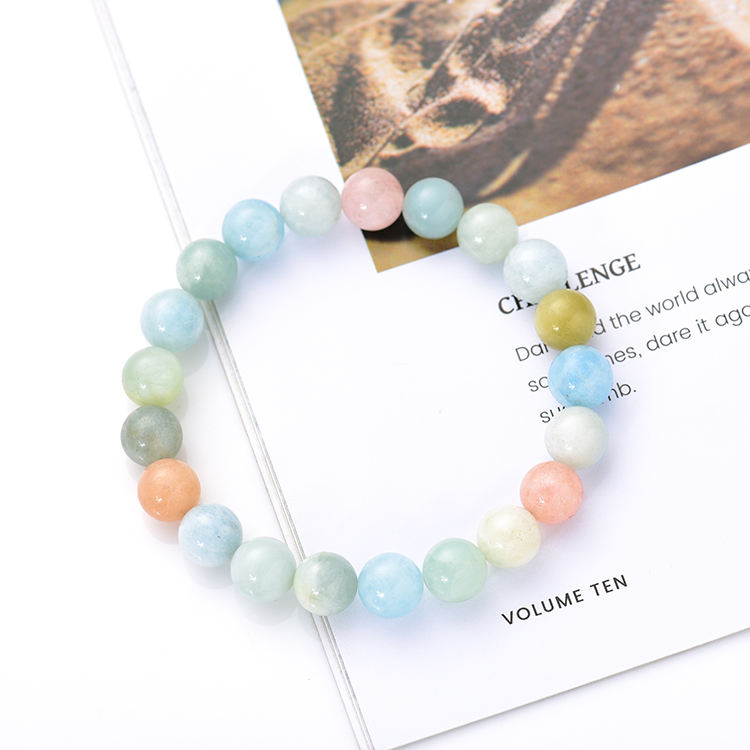PT10-Minimalist Natural Morganite Gemstone Beaded Stretch Bracelet for Women
