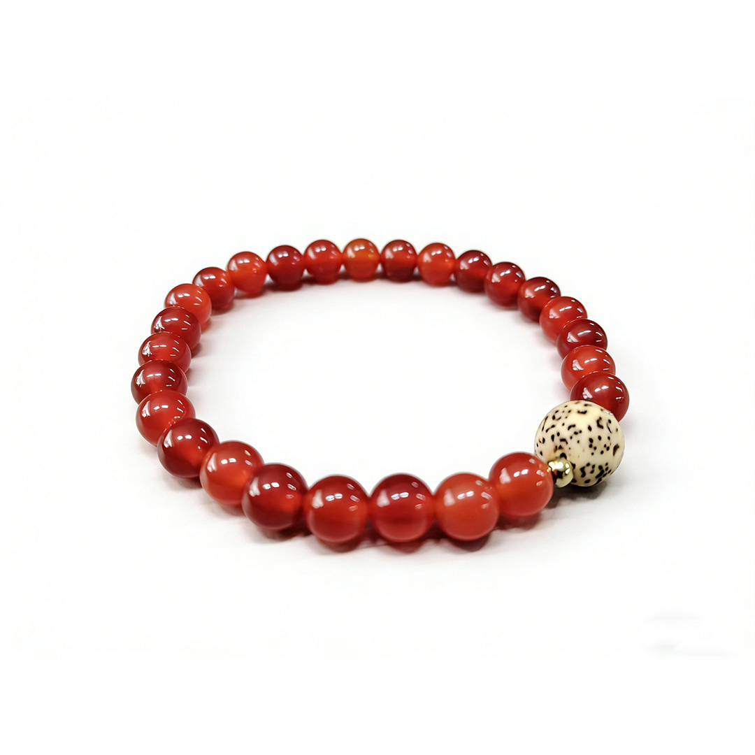 GH15-Red Agate Beaded Bracelet with Decorative Accent Bead