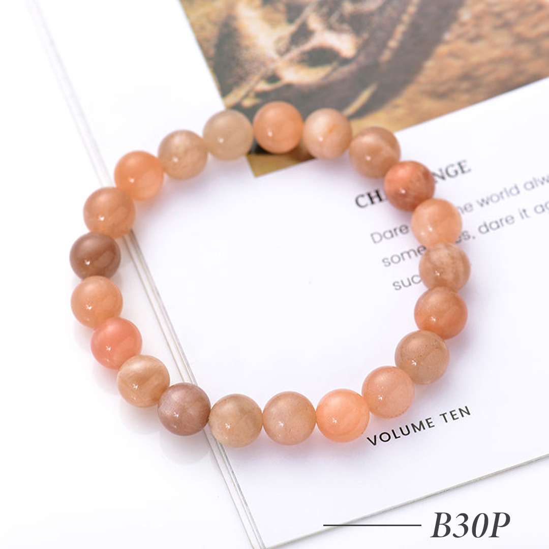 B30P-Minimalist Natural Sunstone Gemstone Beaded Stretch Bracelet for Women