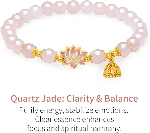 SR30P-Sterling Silver Pink Beaded Bracelet with Lotus Flower Charm Stretch Bracelet for Women