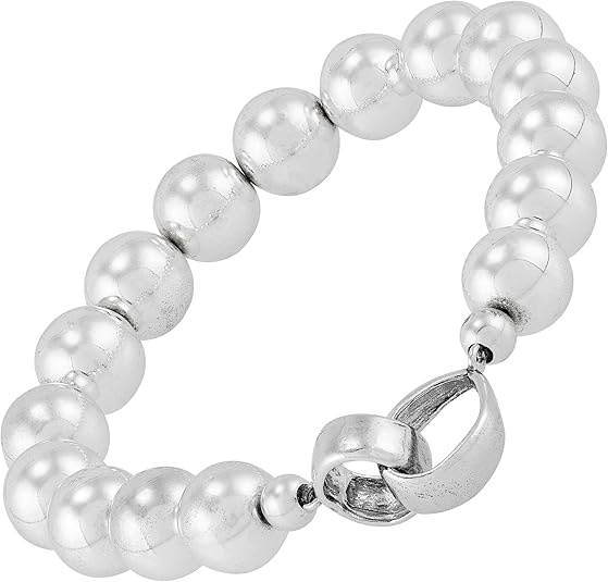 S8P-Sterling Silver Hematite Beaded Bracelet 10mm Stretch Bracelet