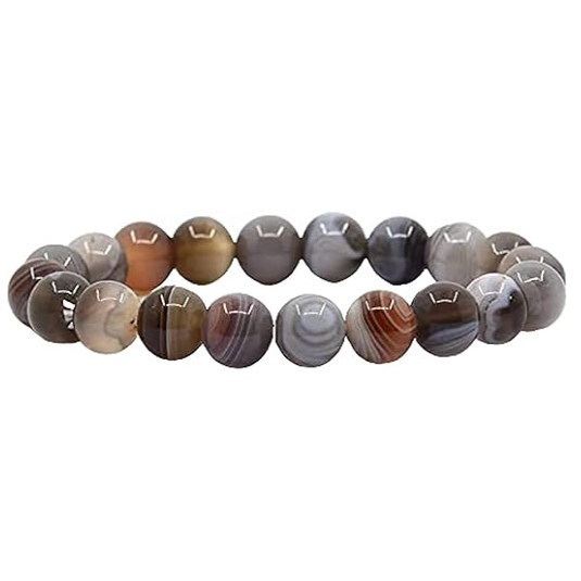 TS20P-Brown Banded Agate Beaded Bracelet – Natural Stone Stretch Bracelet 10mm