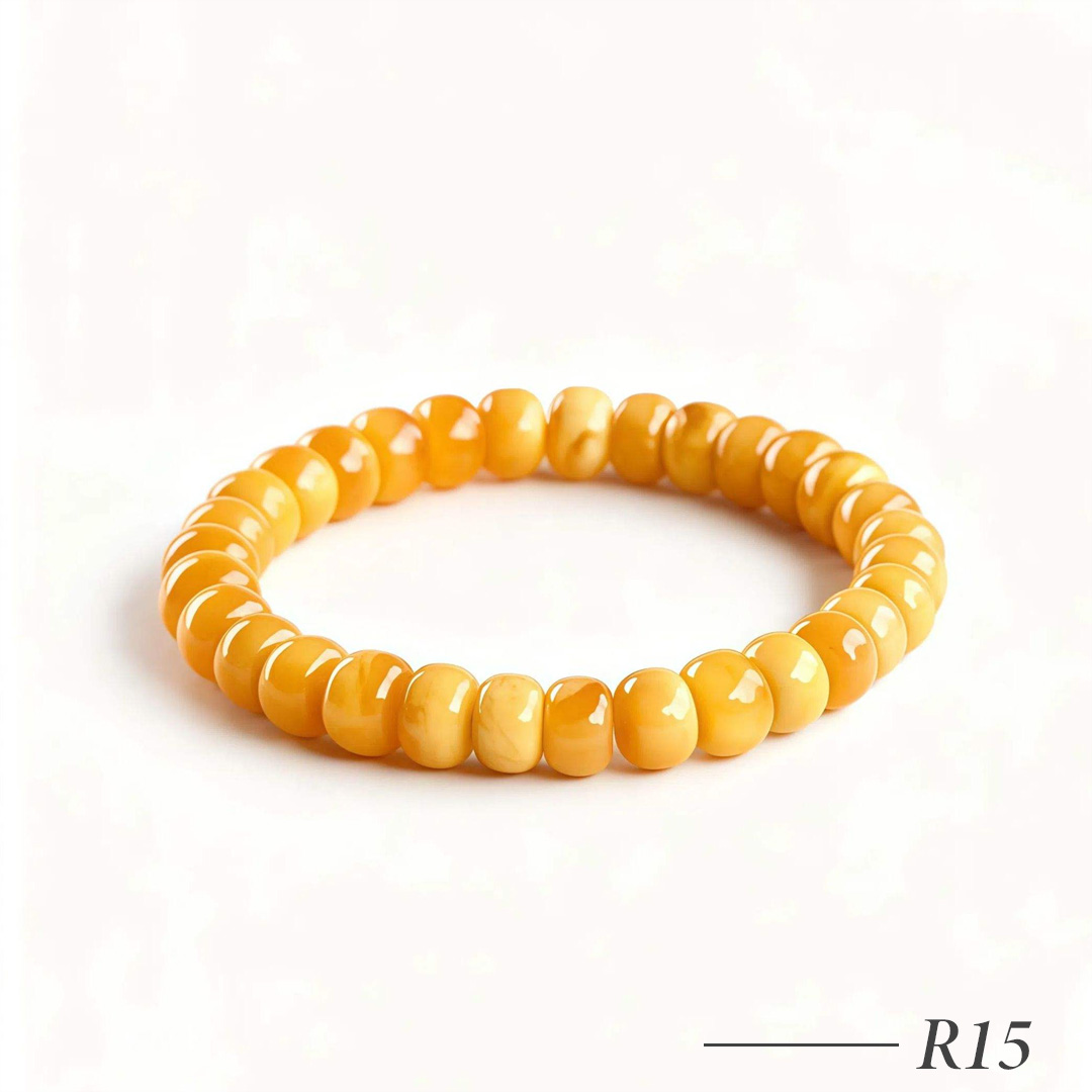 R15-Amber Beaded Bracelet with 925 Sterling Silver – Natural Amber Jewelry