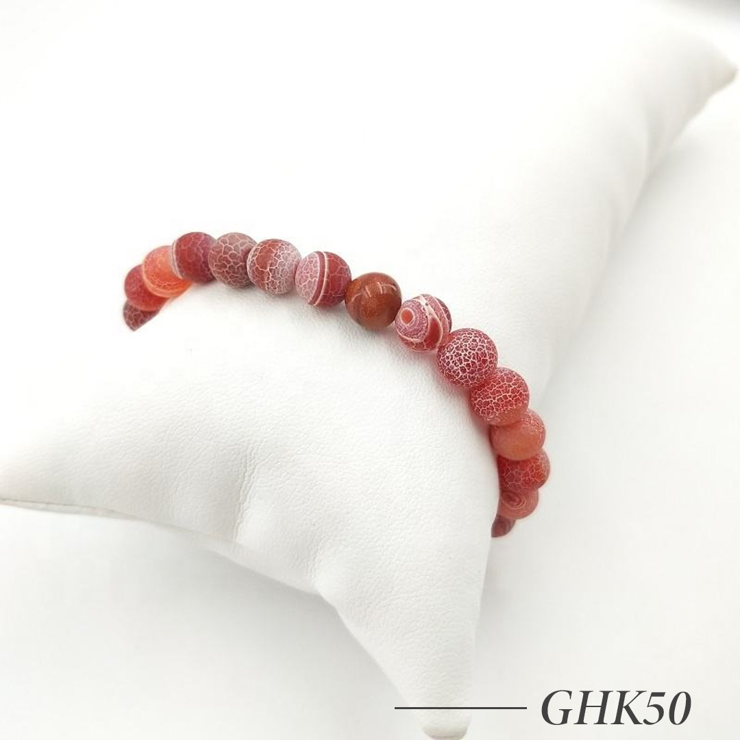 GHK50-Orange Striped Agate Beaded Bracelet