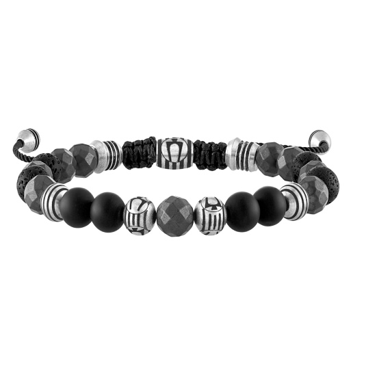 B30TB20P-Men's Matte Black Onyx Beaded Bracelet with Stainless Steel Bolo Clasp 8mm Adjustable Bracelet