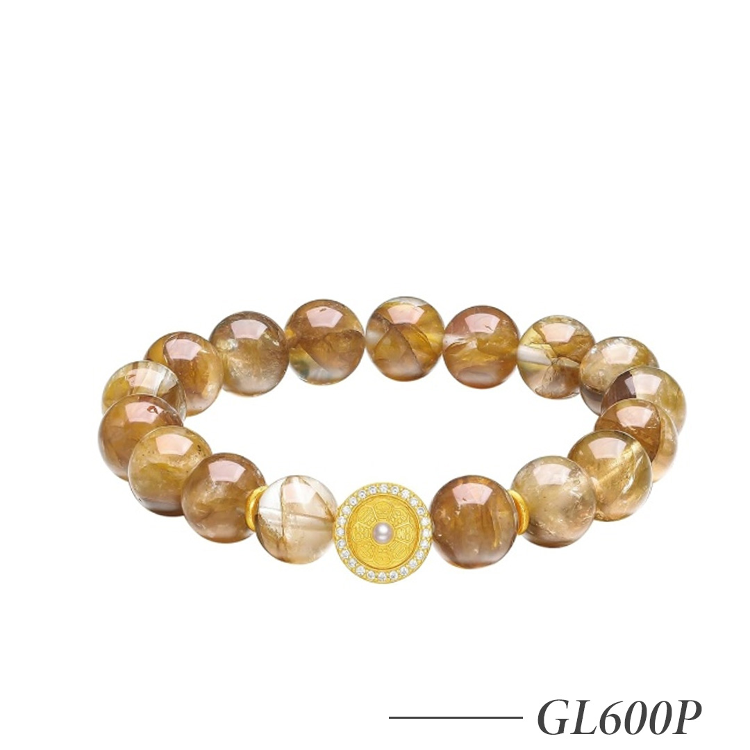 GL600P-Sterling Silver Yellow Crystal Beaded Bracelet with Engraved Charm